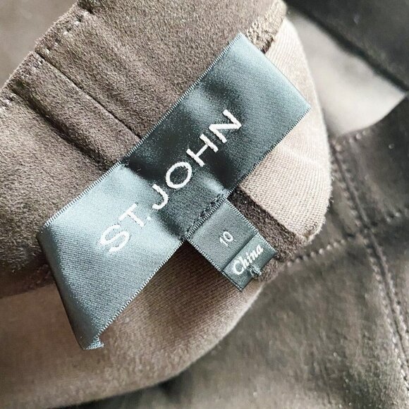 St .John Deep Espresso Brown Suede Ankle Lenght High Rise Leggings Trousers 10 - Picture 9 of 10